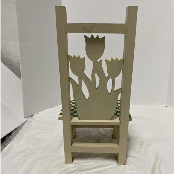 Vintage Hand Painted Wooden Doll Chair With Hand Carved Floral Cutout Design - Picture 5 of 9